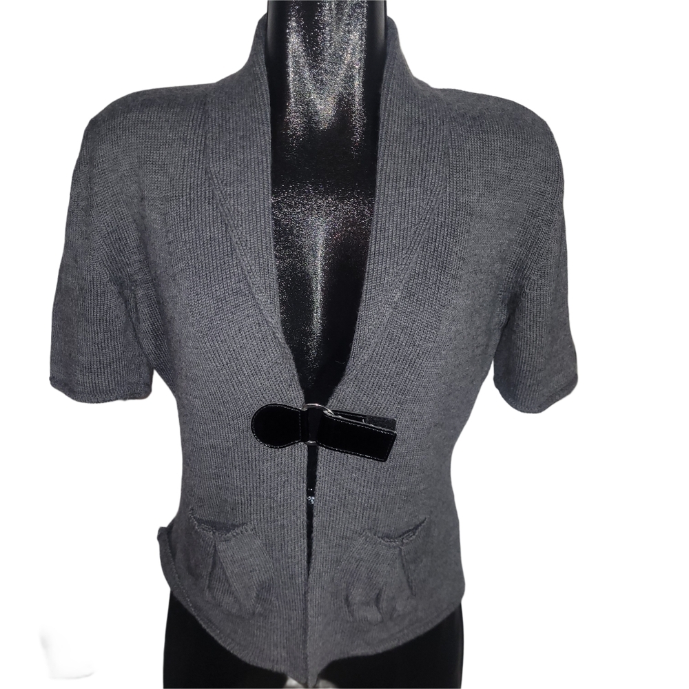 Simons Importation D'Italia Gray Knit Wool Blend Short Sleeve Cardigan L